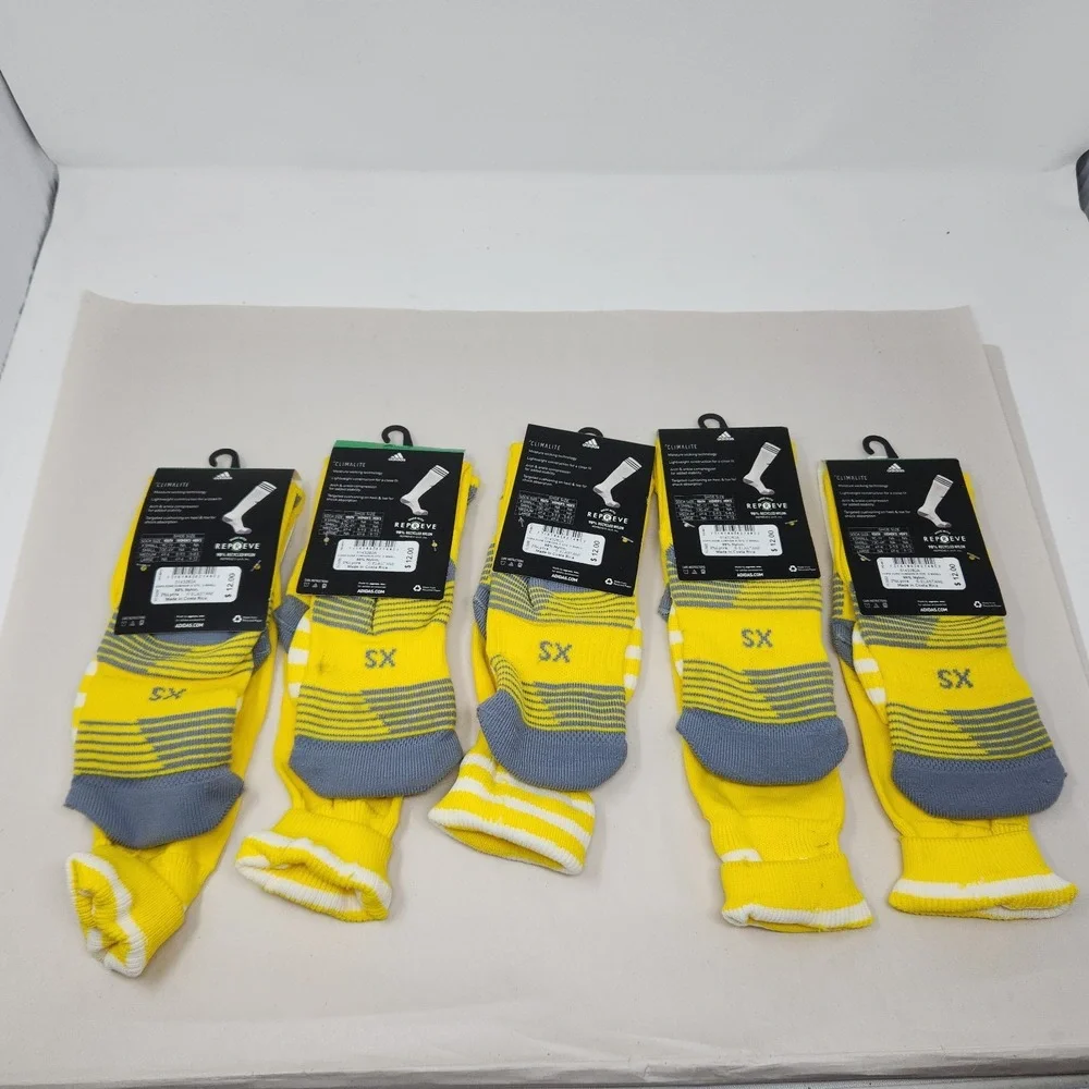 Lot of 5 Adidas Youth Yellow Climalite Soccer Socks w/ Copa Zone Cushion